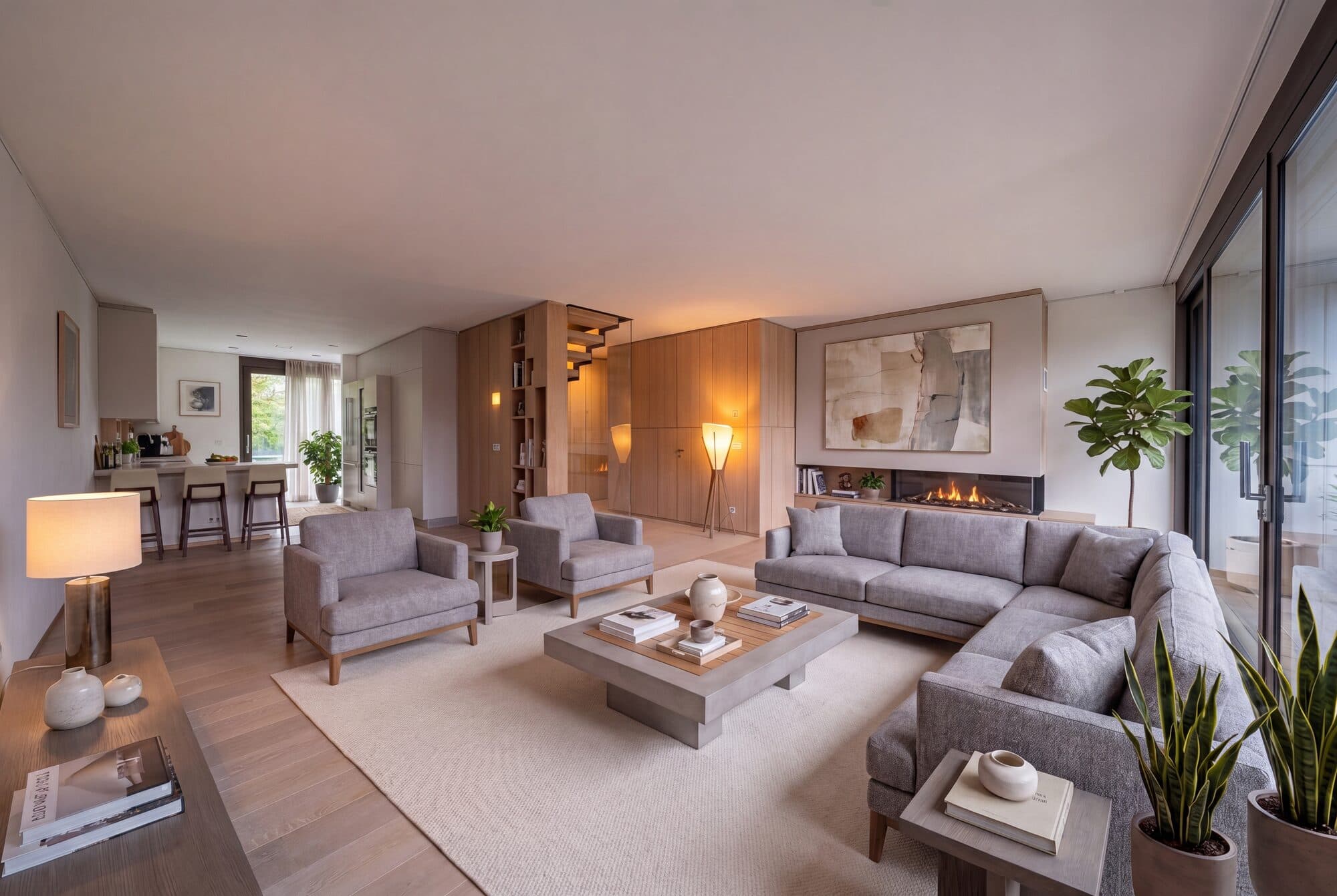 Virtually staged living room, second angle