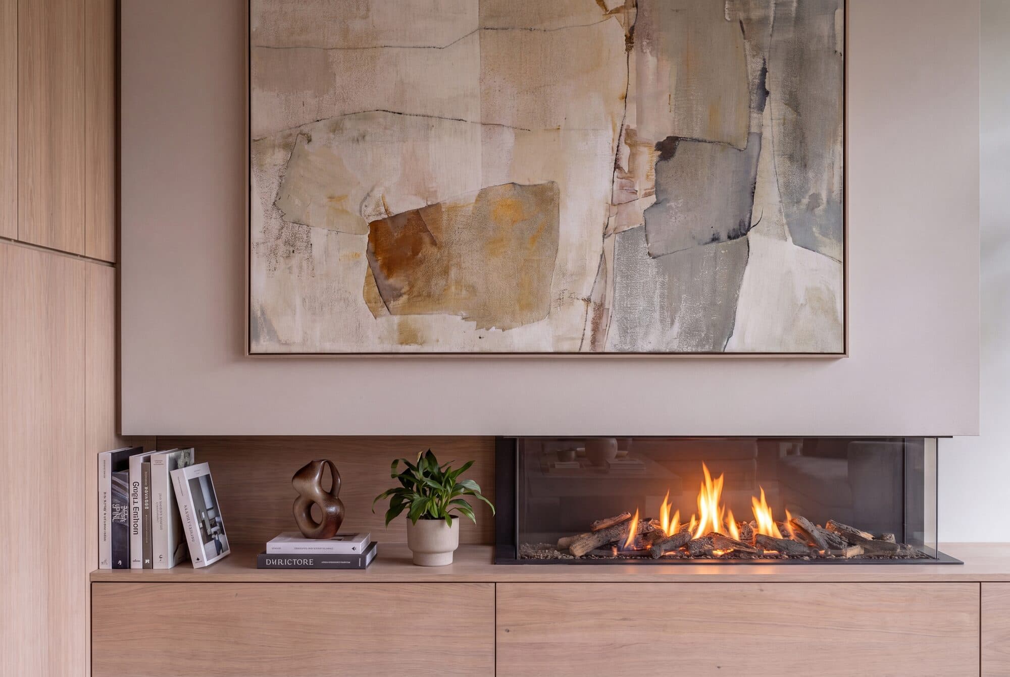 Living room art wall detail, virtual staging