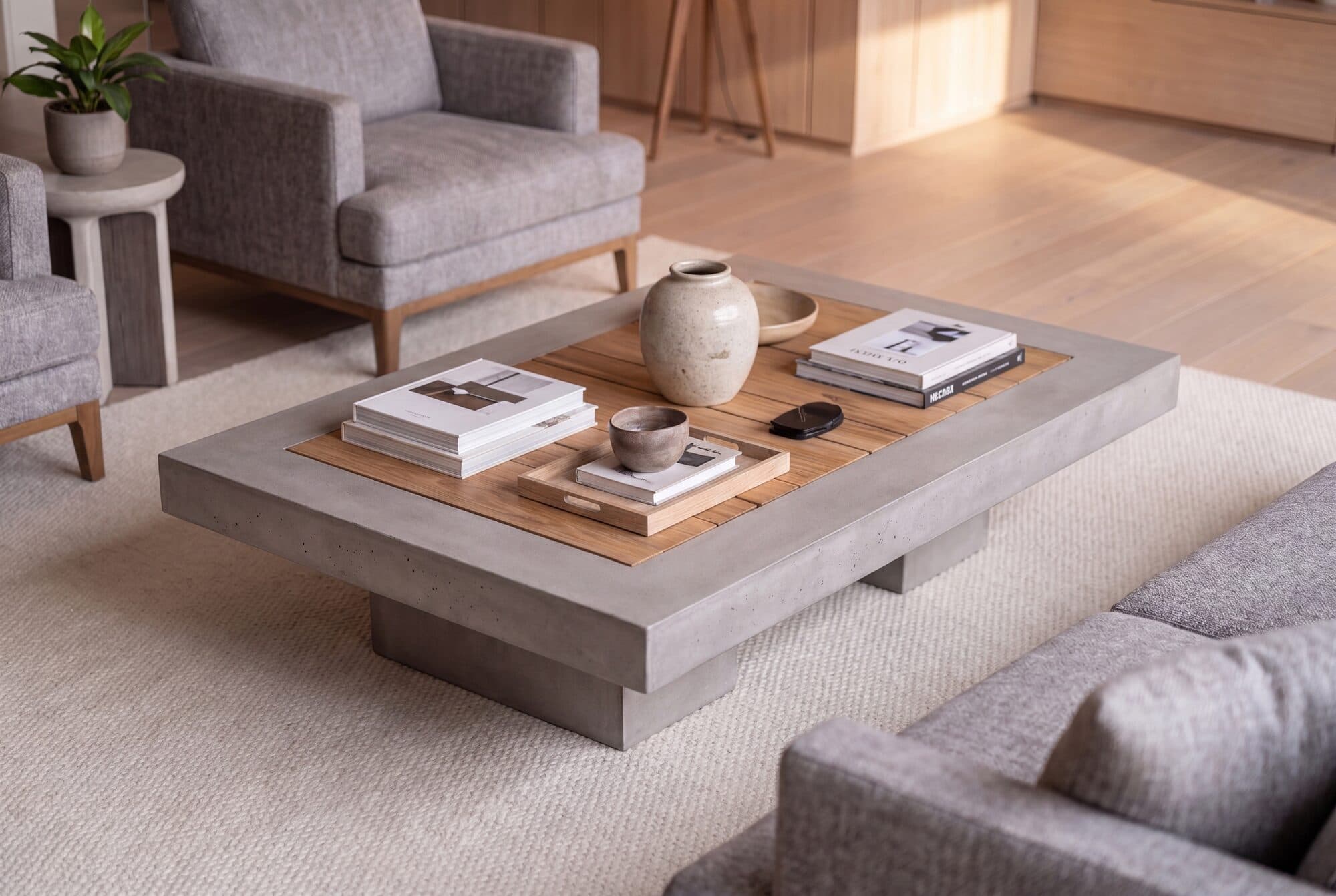 Living room table styling detail, virtual staging